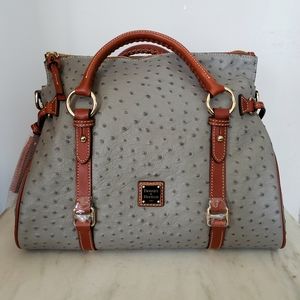 RARE New with tags Dooney and Bourke Grey/ Tan Medium Ostrich Satchel